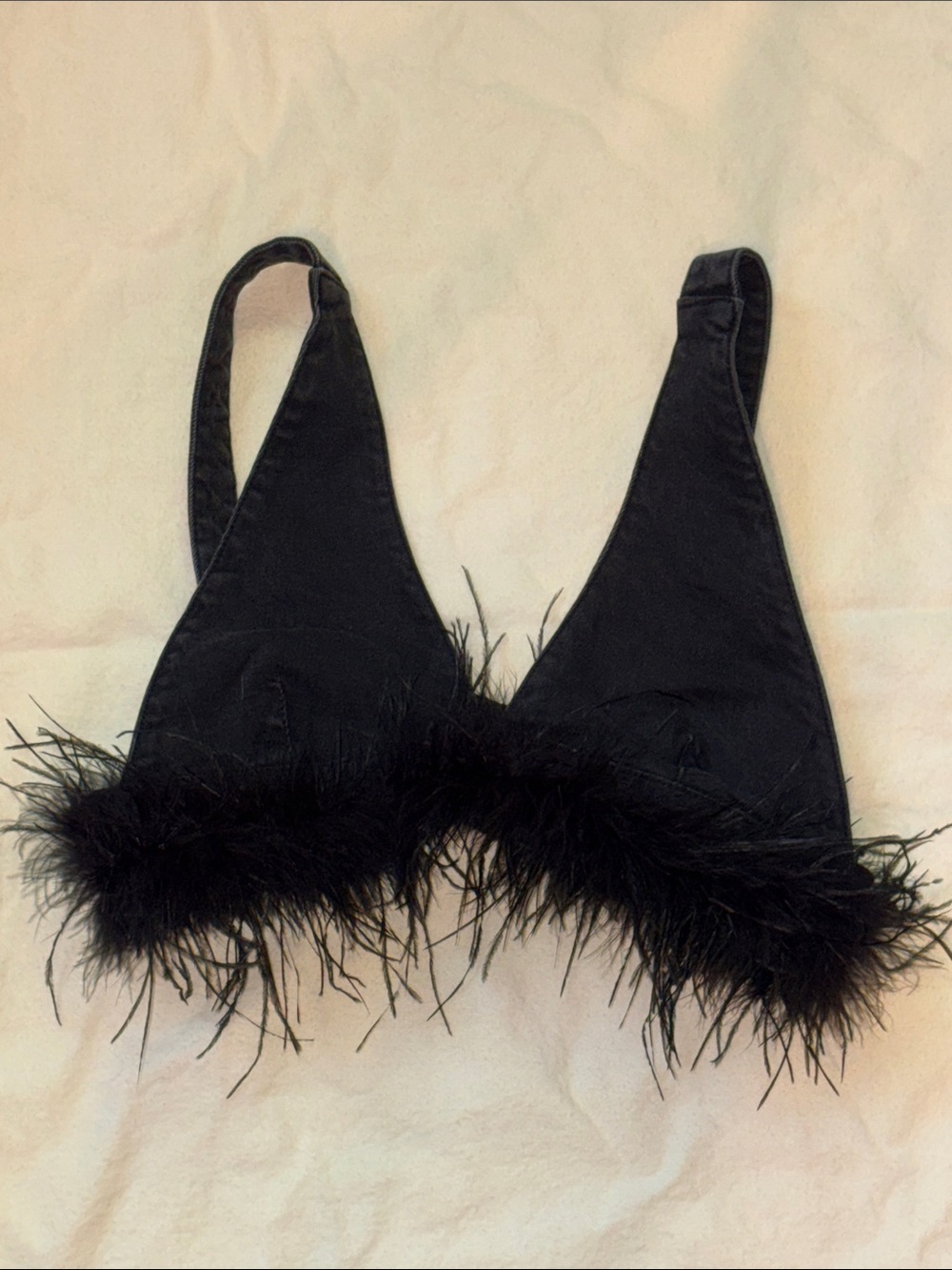 Forever 21 Black Denim Feather Trim Bralette